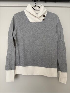Cozy Two-Tone Gray & White Button Cowl Sweater
